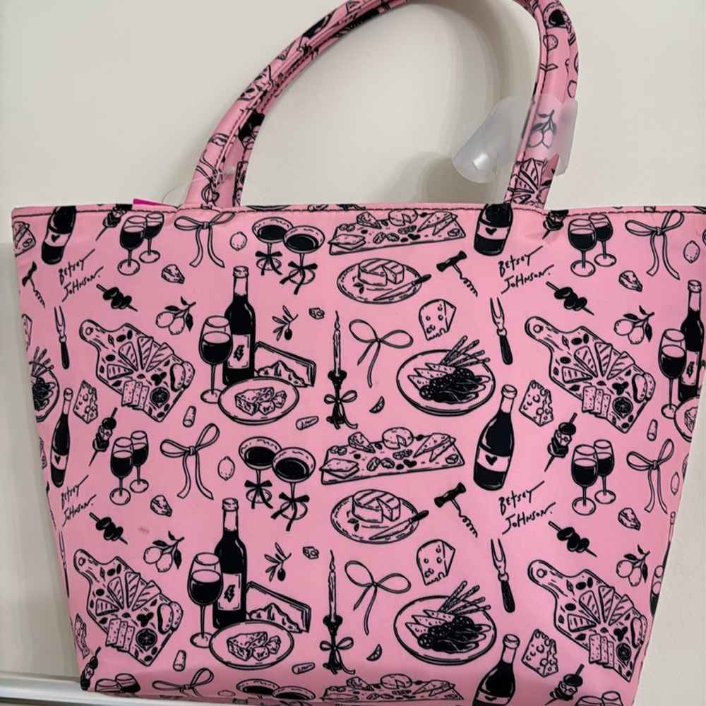 NEW Betsey Johnson Insulated Satchel Teacher Lunch Tote pink and black bag - Picture 7 of 9